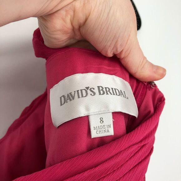 David’s‎ Bridal One Shoulder Dress Womens 8 Pink Chiffon Flowy Summer Bridesmaid - Picture 8 of 11